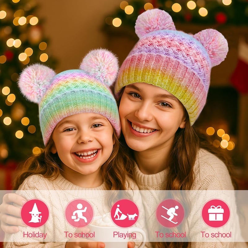 KDVOG Store Kids Winter Hat Warm Knitted Beanies with Double Pom Pom Thick Ski Cap for Boys Girls 7-12 Years - Image 5